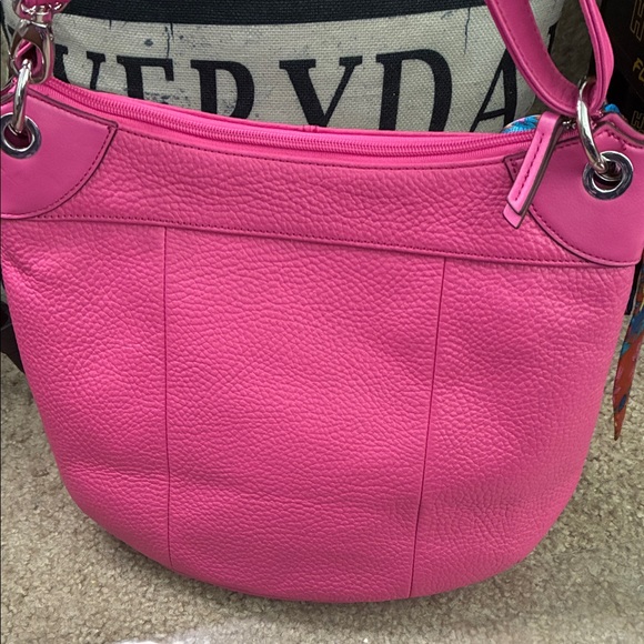 Tignanello Vibrant Pink Shoulder Bag with Silver Details bag charm and Tilly NWO - Picture 5 of 8